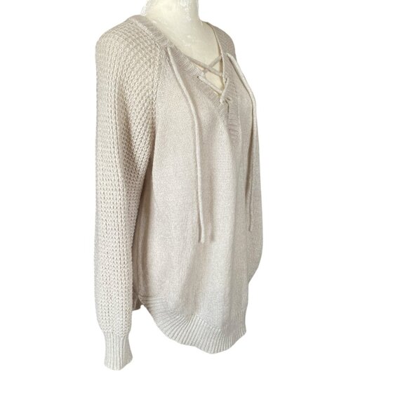 Rue+ beige long sleeve stretchy soft lace-up sweater women's size 1X - Picture 2 of 9